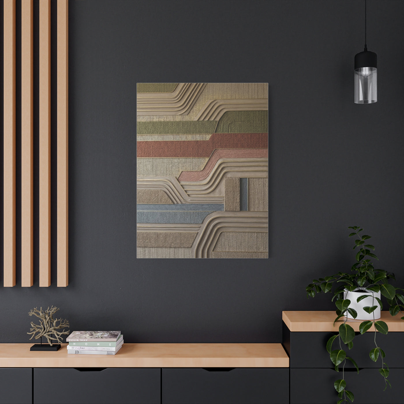 Sculpted Sisal & Plaster Geometric Wall Art & Canvas Print