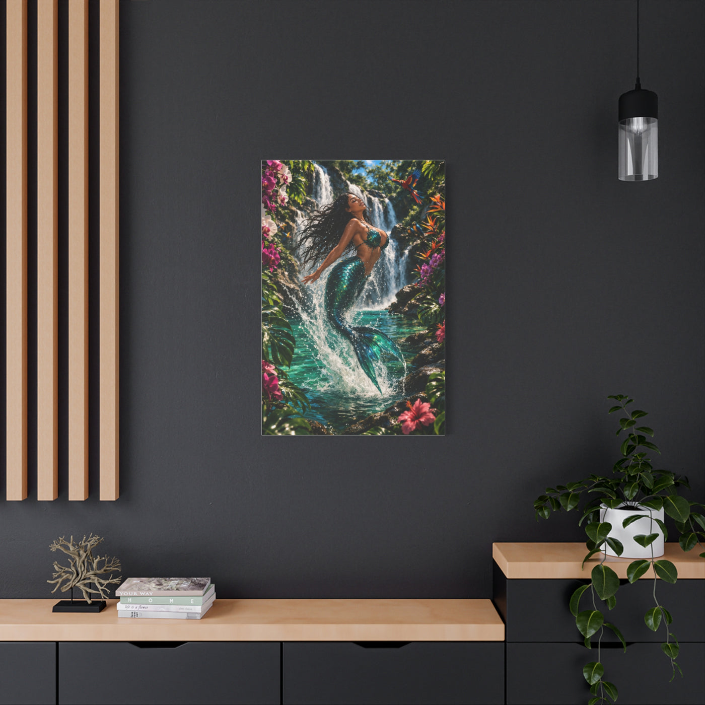 Tropical Waterfall Mermaid Escape Wall Art & Canvas Print