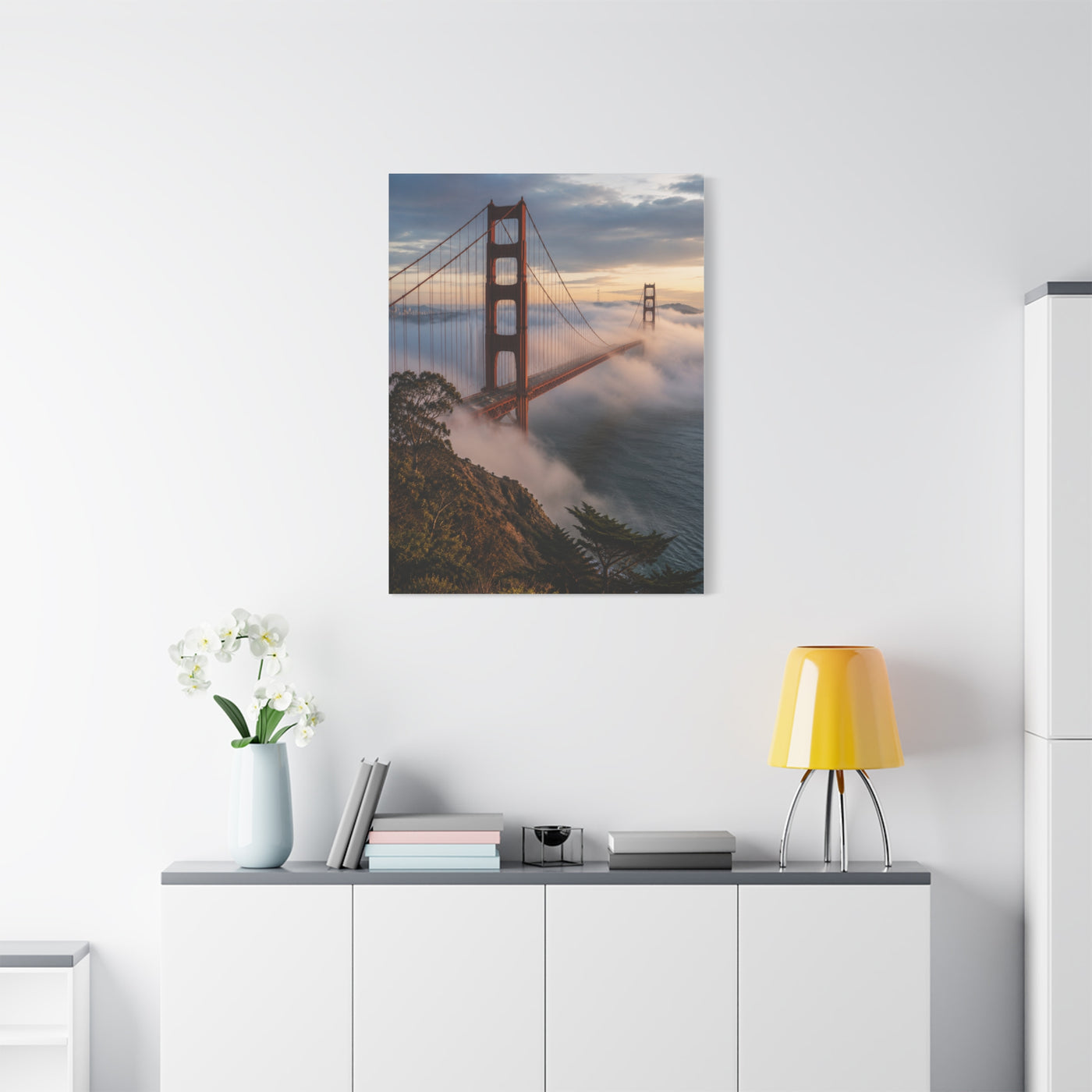 Golden Gate Bridge Through Morning Fog Wall Art & Canvas Print