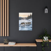 Winter River Wolf Pack Crossing Scene Wall Art & Canvas Print