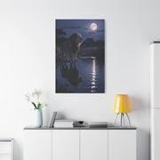 Lion by Moonlit Water Reflection Wall Art & Canvas Print