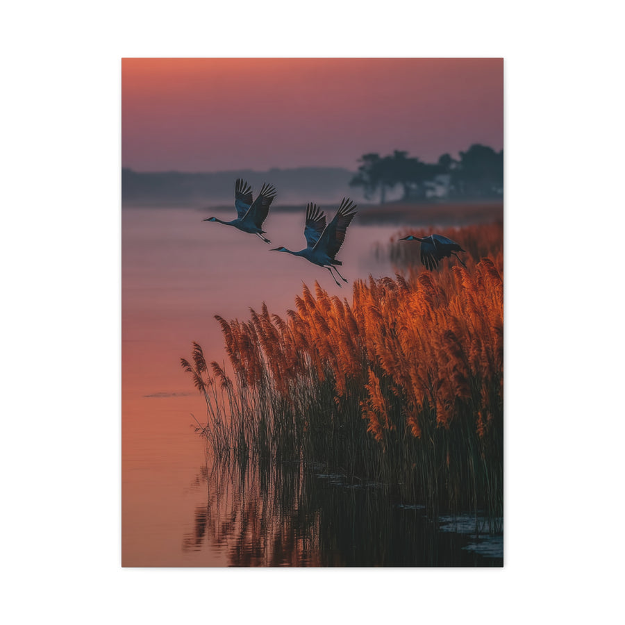 Autumn Marsh Sunrise Geese Wall Art & Canvas Print