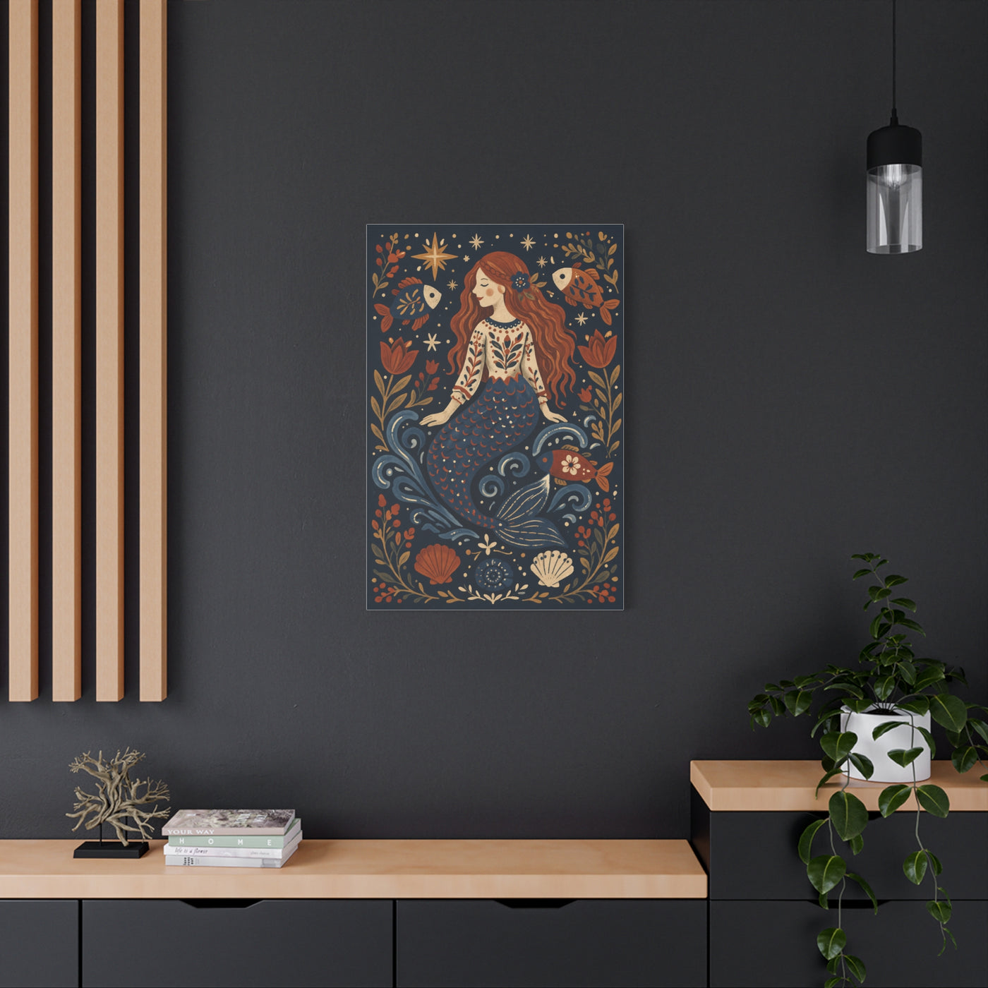 Scandinavian Folk Mermaid Charm Wall Art & Canvas Print