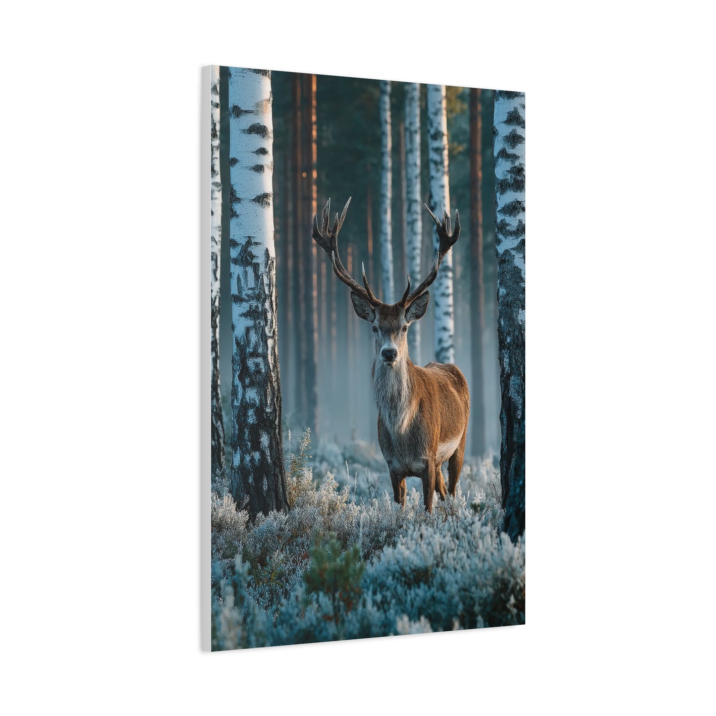 Nordic Birch Forest Stag Wall Art & Canvas Print