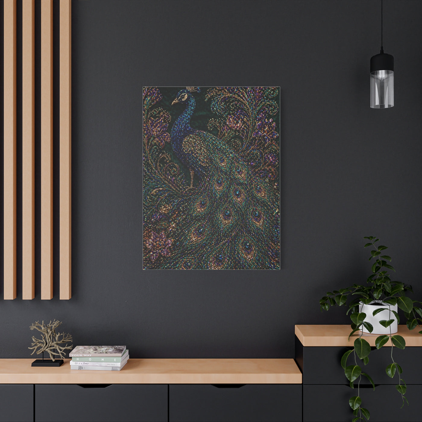 Beaded Textile Peacock Couture Wall Art & Canvas Print