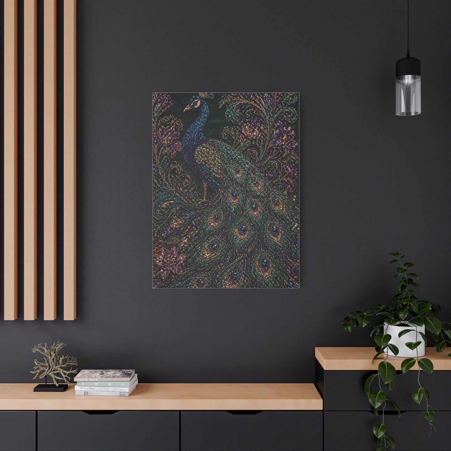 Beaded Textile Peacock Couture Wall Art & Canvas Print