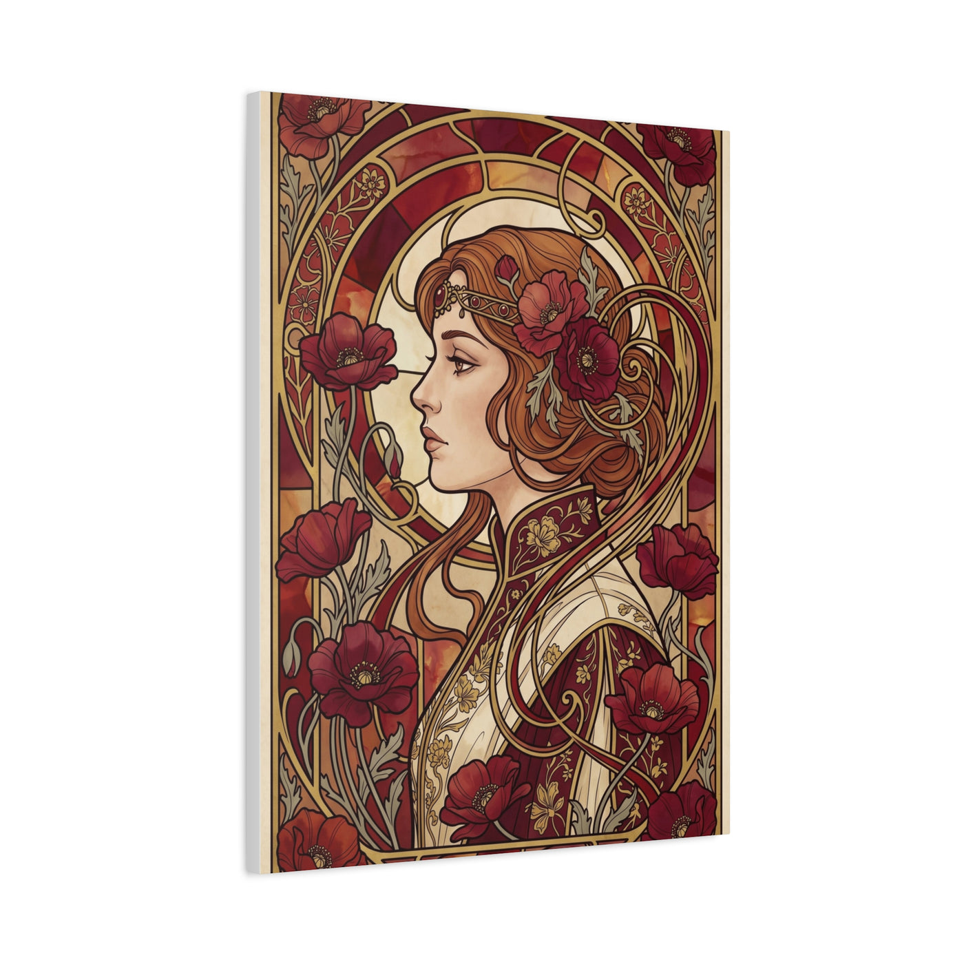 Art Nouveau Red Poppy Muse Portrait Wall Art & Canvas Print