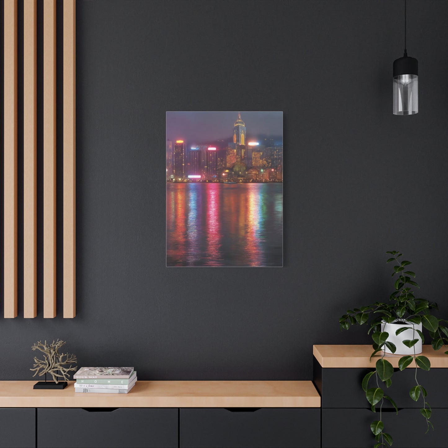 Hong Kong Skyline Rainy Neon Reflections Wall Art & Canvas Print