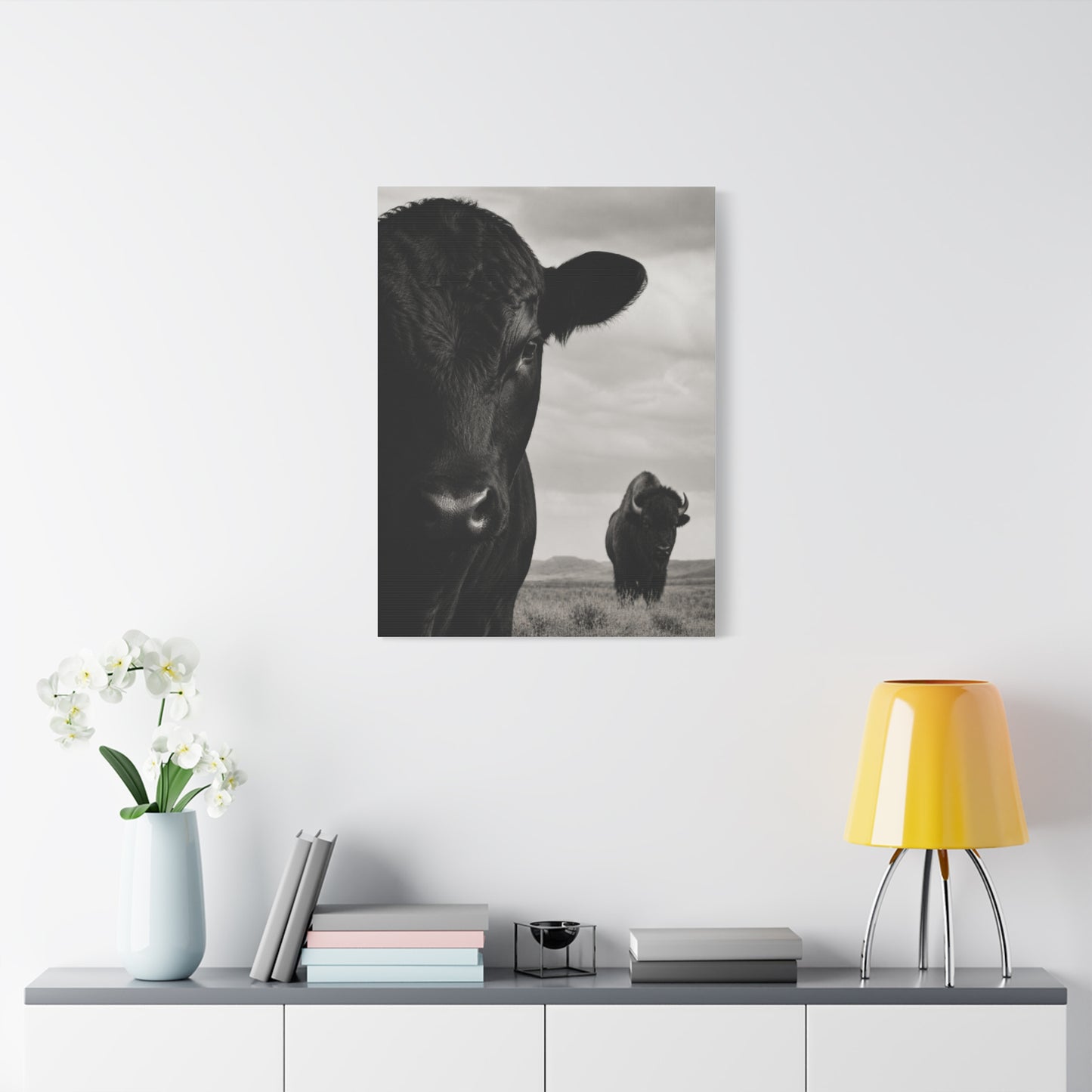 Black Angus & Bison Dual Portrait Landscape Wall Art & Canvas Print