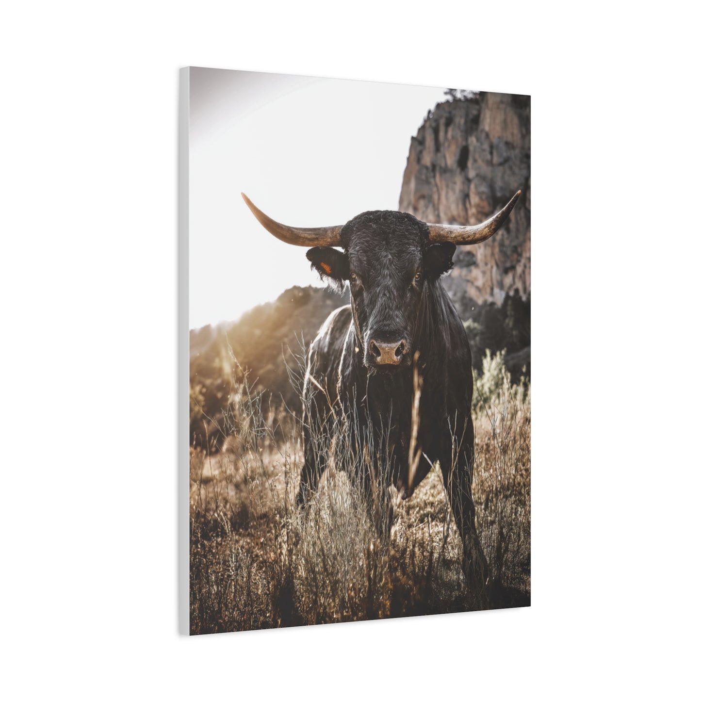 Mountain Cliff Bull Portrait Wall Art & Canvas Print