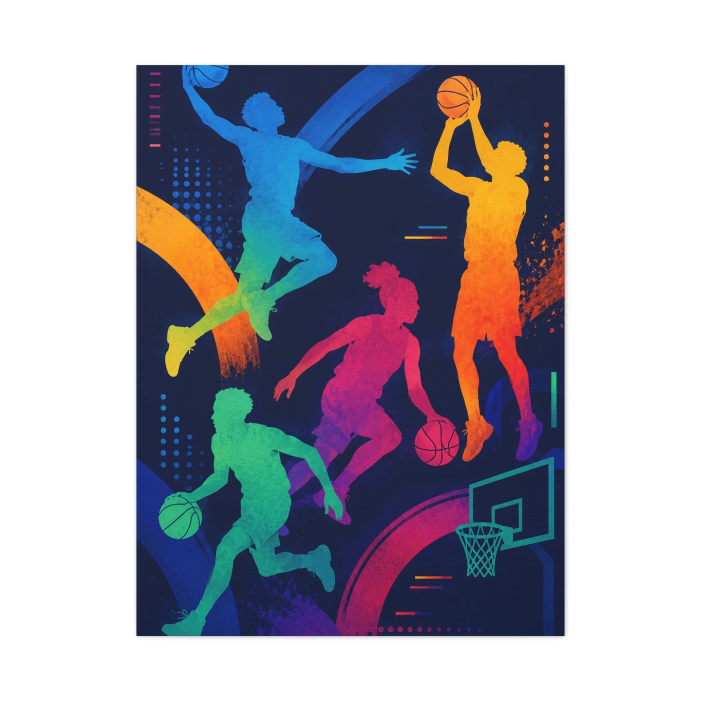 Rainbow Basketball Silhouette Sports Wall Art & Canvas Print