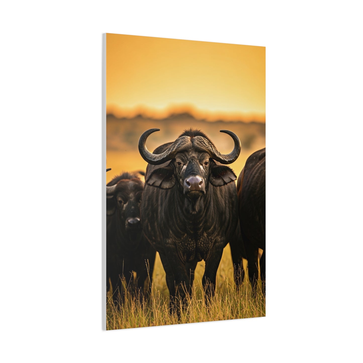 Buffalo Herd in Golden African Sunset Wall Art & Canvas Print