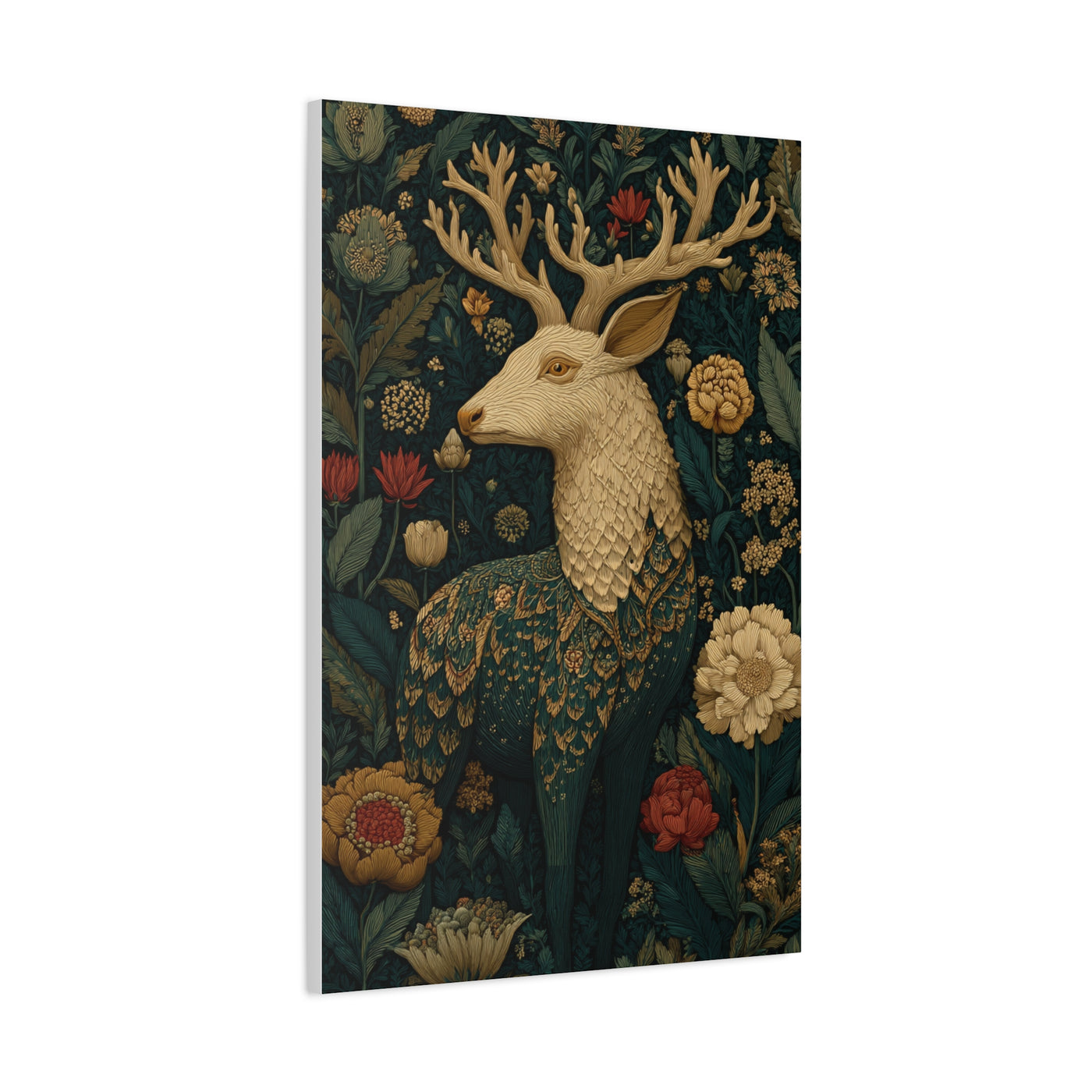 Ornamental Folk Deer Woodland Wall Art & Canvas Print