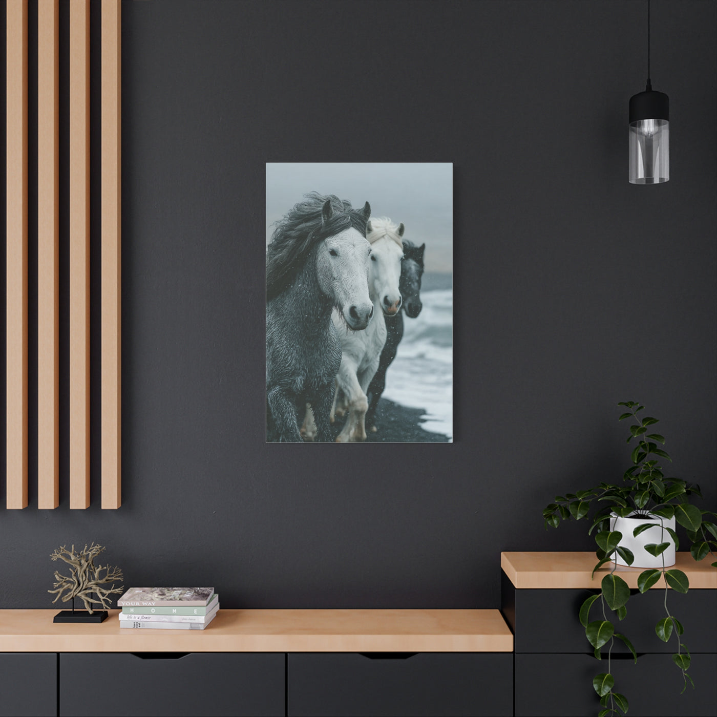 Coastal Wild Horses Storm Run Wall Art & Canvas Print