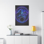 LED Mountain Wolf Night Circle Scene Wall Art & Canvas Print
