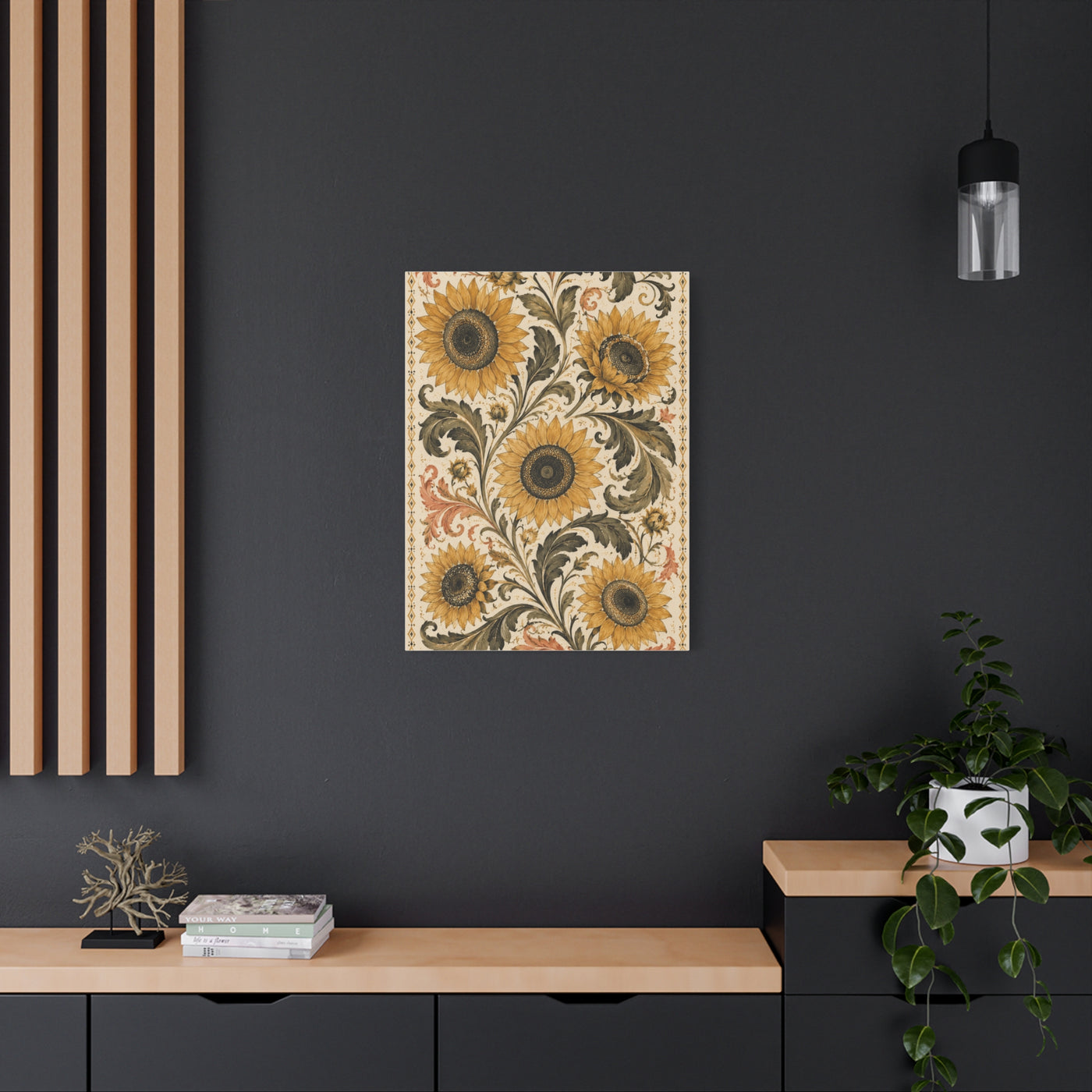 Vintage Botanical Sunflower Pattern Wall Art & Canvas Print