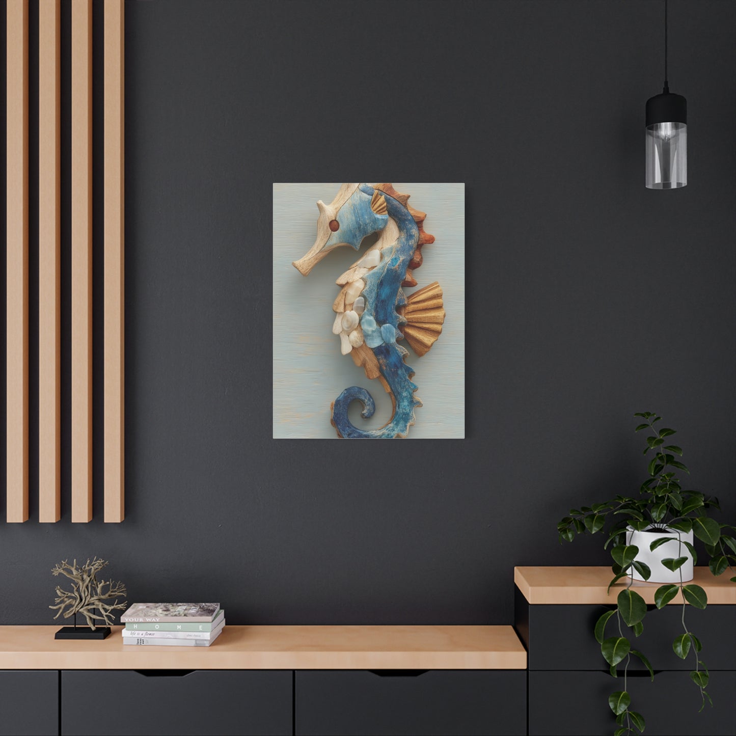 Driftwood Seahorse Coastal Sculpture Wall Art & Canvas Print