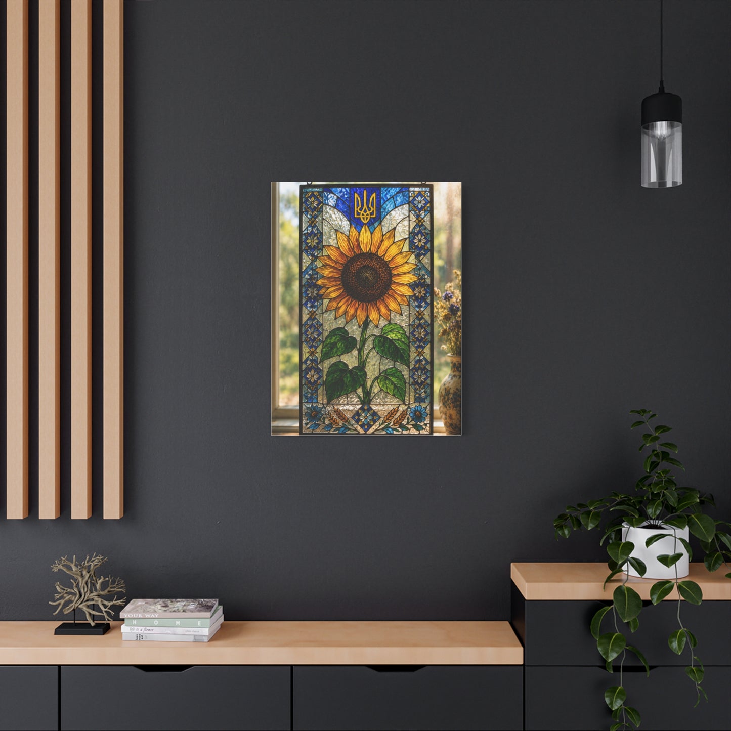 Ornate Stained Glass Sunflower Panel Wall Art & Canvas Print