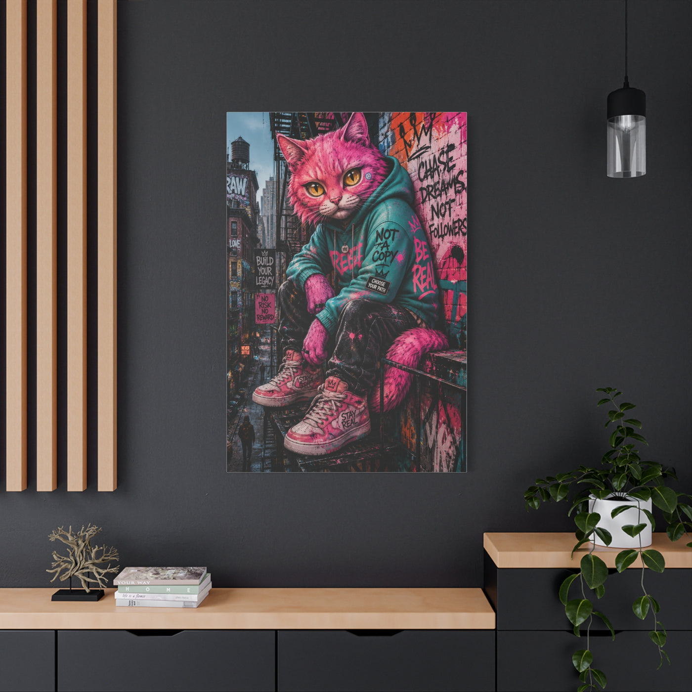 Urban Pink Cat Street Character Street Wall Art & Canvas Print