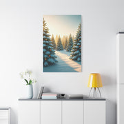 Snow Covered Christmas Tree Forest Under Winter Light Wall Art & Canvas Print