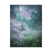 Ethereal White Wolf Moonlit Meadow Scene Wall Art & Canvas Print