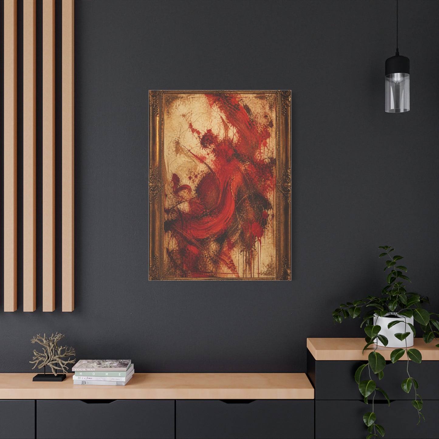 Vintage Framed Red Expressionist Painting Wall Art & Canvas Print