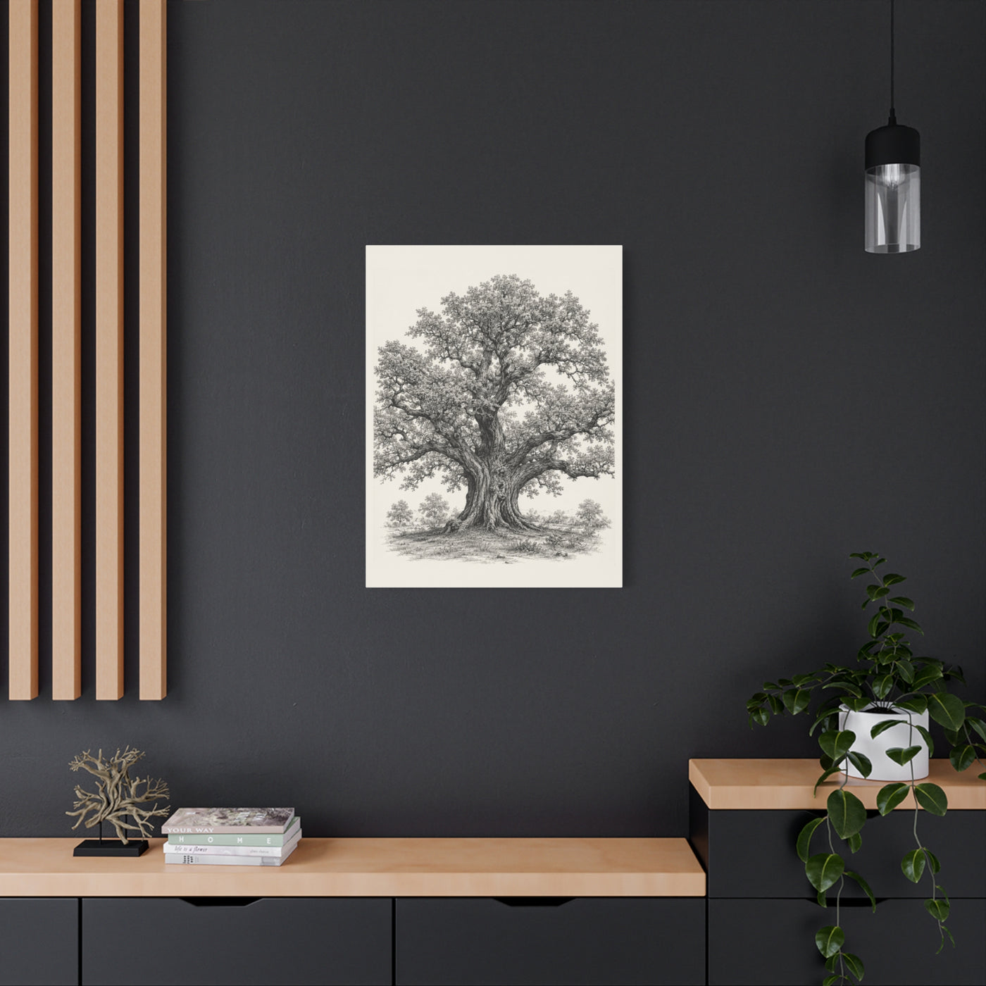 Detailed Engraved Oak Study Trees Wall Art & Canvas Print
