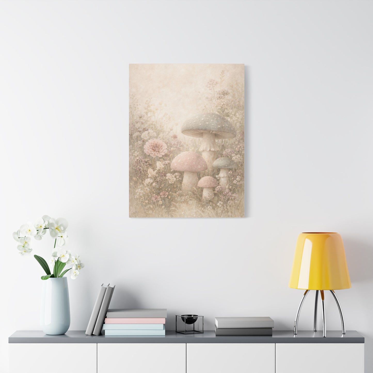 Vintage Pastel Mushroom Meadow Wall Art & Canvas Print