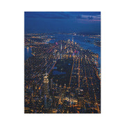 Aerial Manhattan Night Grid Wall Art & Canvas Print