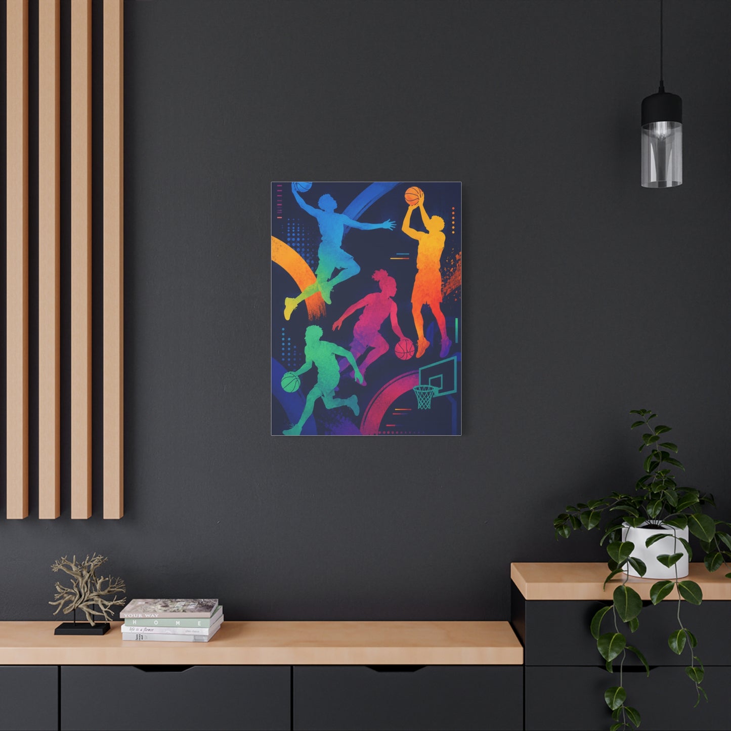 Rainbow Basketball Silhouette Sports Wall Art & Canvas Print