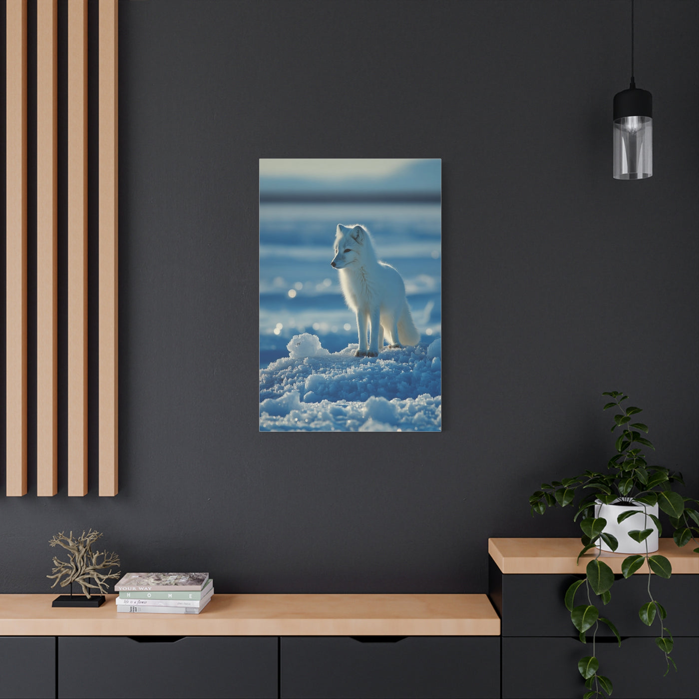 Arctic Fox Snow Minimal Portrait Wall Art & Canvas Print