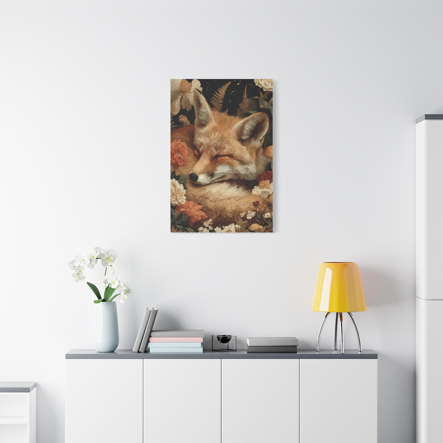 Sleeping Fox Floral Woodland Wall Art & Canvas Print
