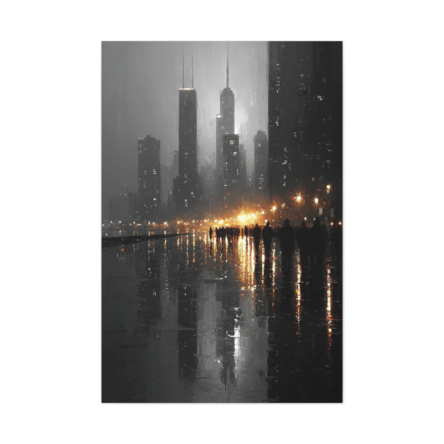 Rainy City Reflection Abstract Wall Art & Canvas Print