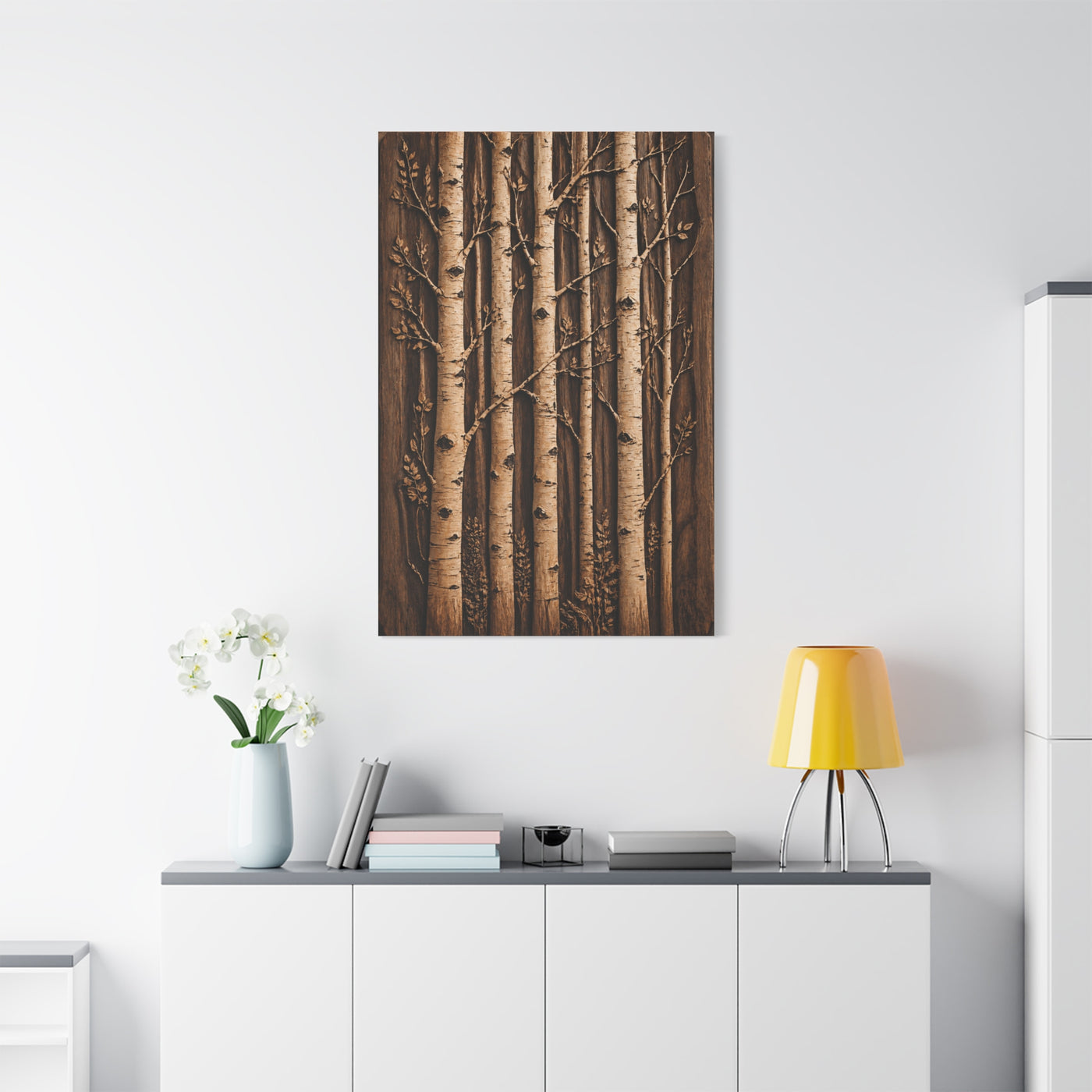 Carved Birch Wood Panel Relief Trees Wall Art & Canvas Print