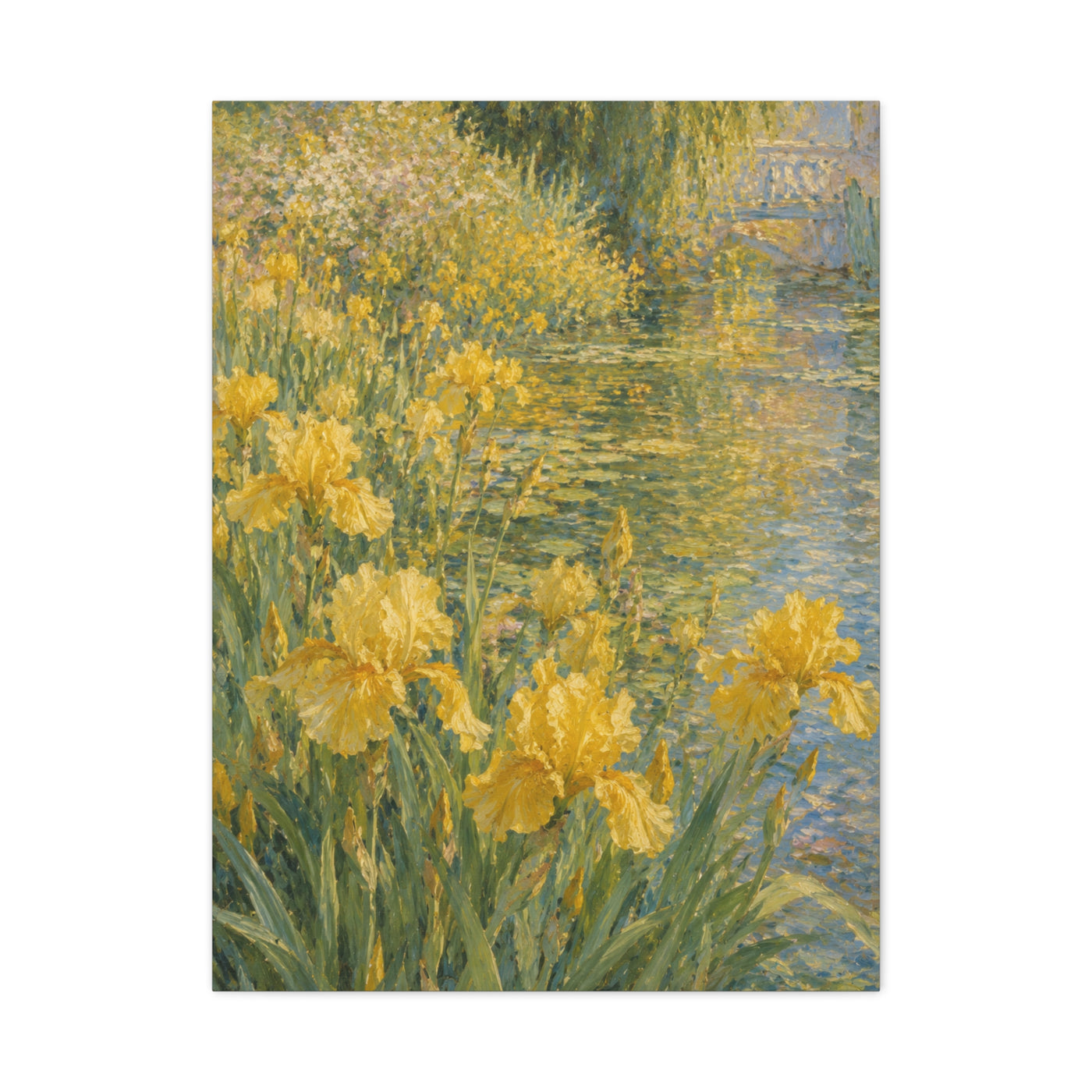 Impressionist Yellow Iris Garden Waterside Scene Wall Art & Canvas Print