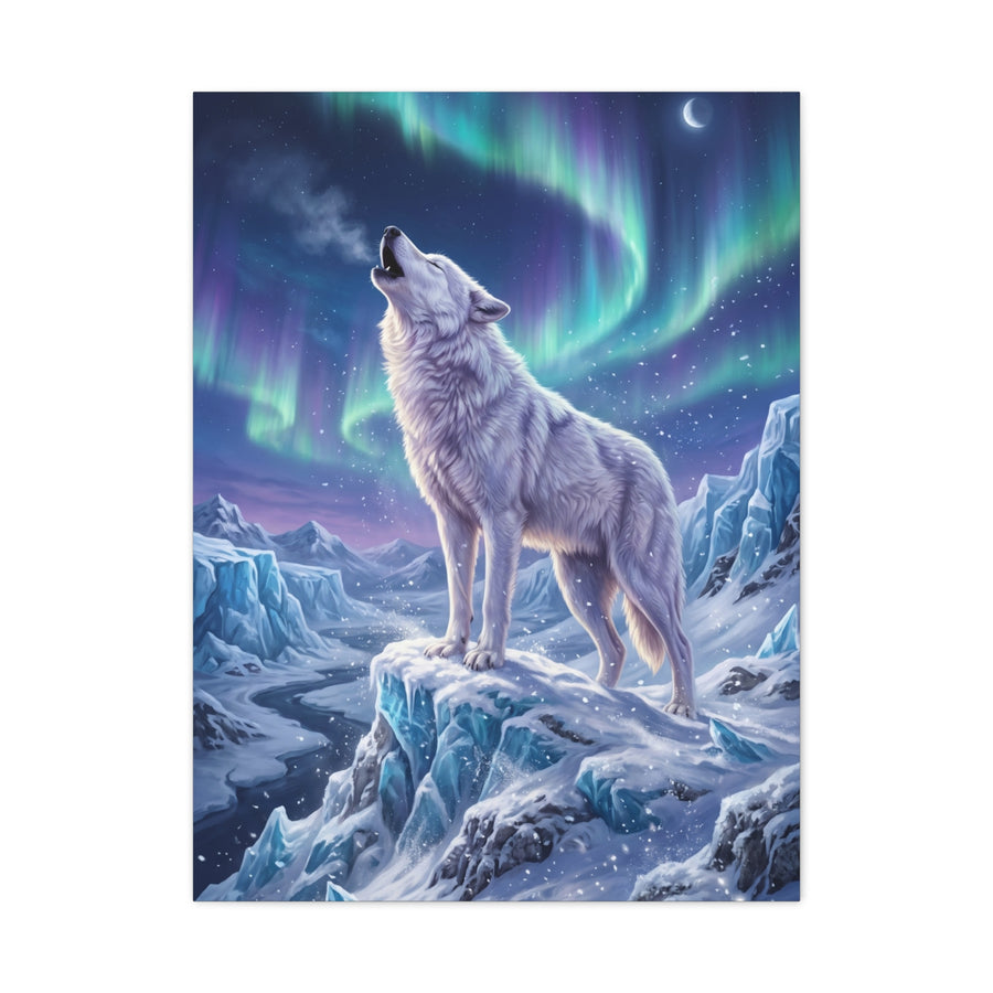 Arctic Wolf Aurora Borealis Scene Wall Art & Canvas Print
