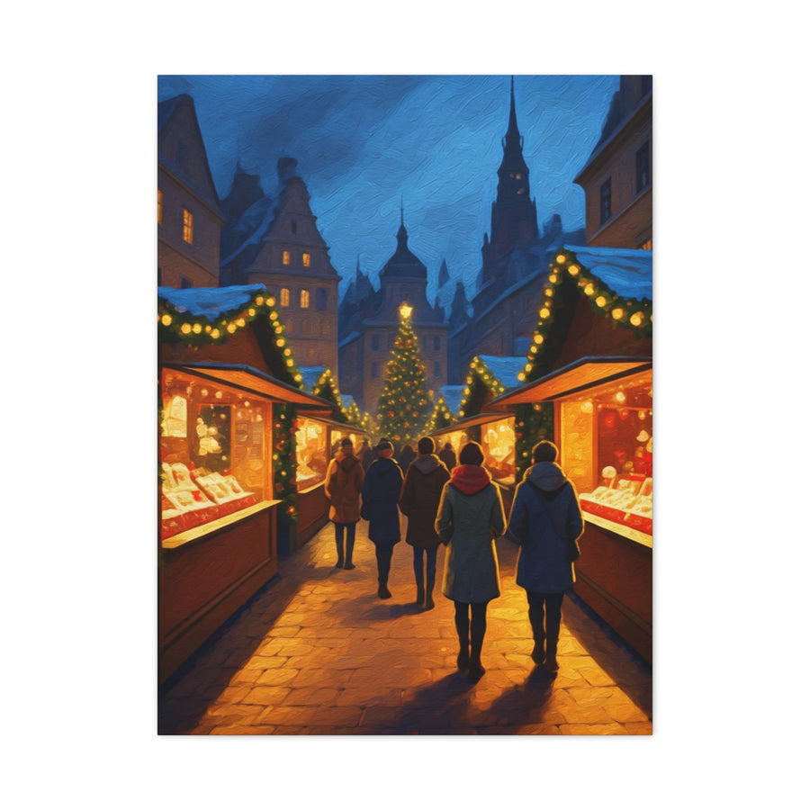 Classic Christmas Market Evening Wall Art & Canvas Print