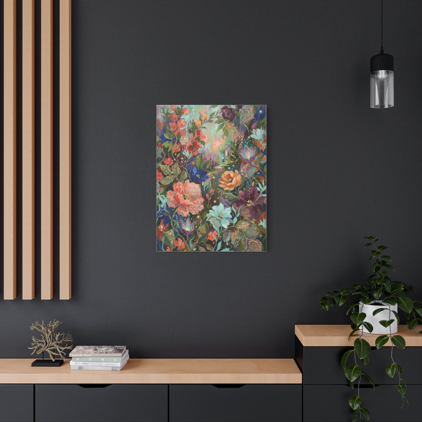Enchanted Floral Garden & Fireflies Wall Art & Canvas Print