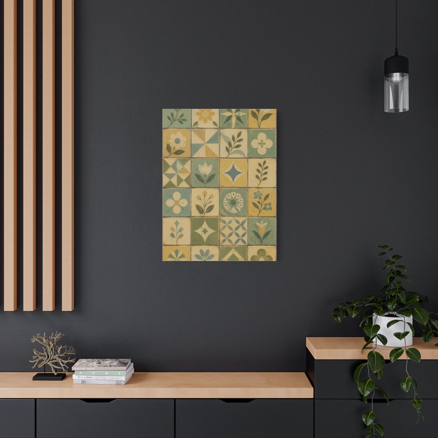 Mid-Century Floral Tile Pattern Wall Art & Canvas Print