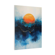 Orange Sun Over Indigo Waves Abstract Wall Art & Canvas Print