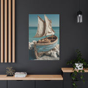 Driftwood Sailboat Coastal Sculpture Wall Art & Canvas Print