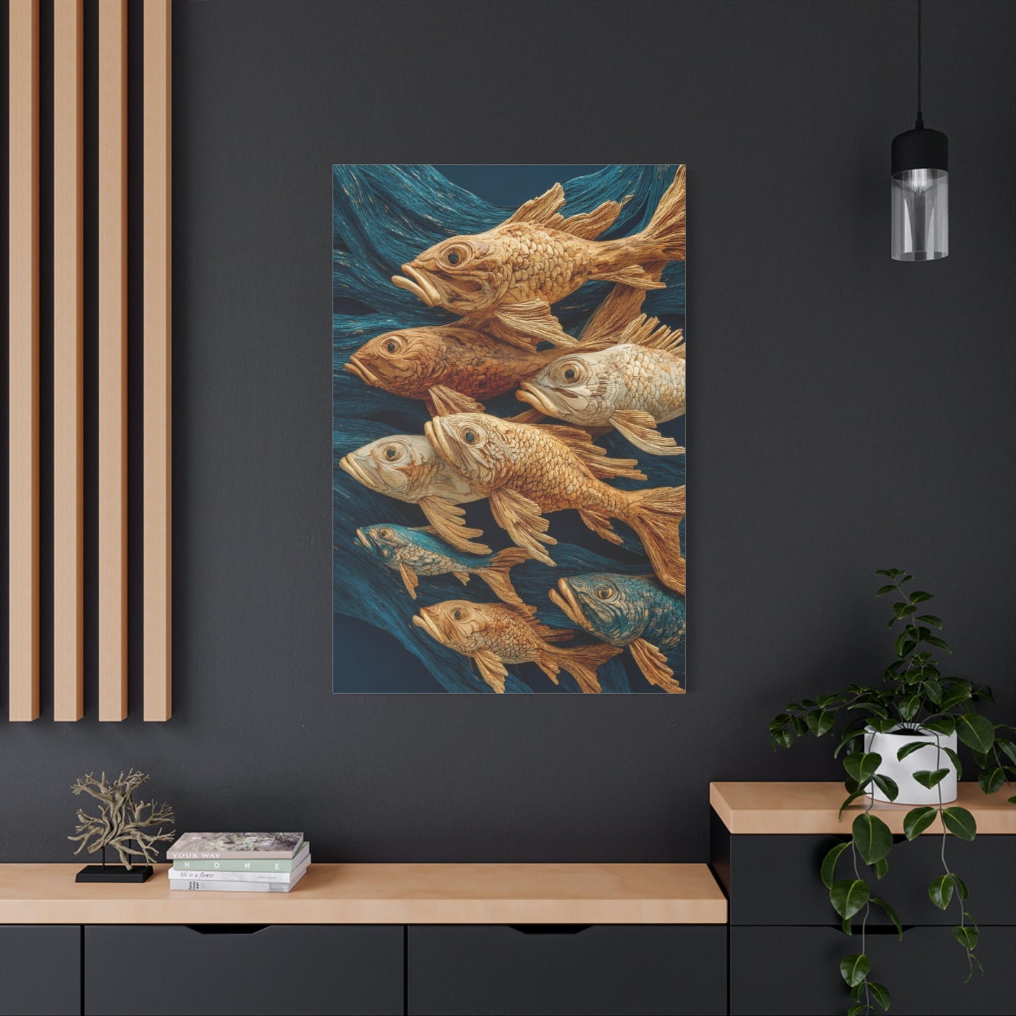 Driftwood School of Fish Relief Wall Art & Canvas Print