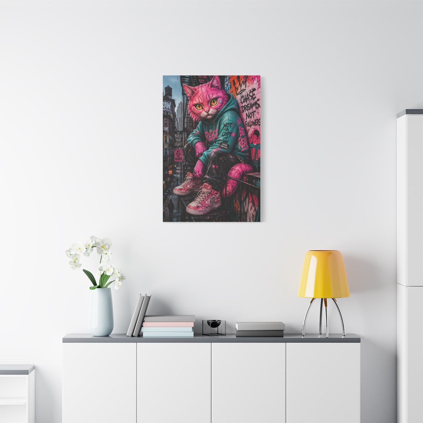 Urban Pink Cat Street Character Street Wall Art & Canvas Print