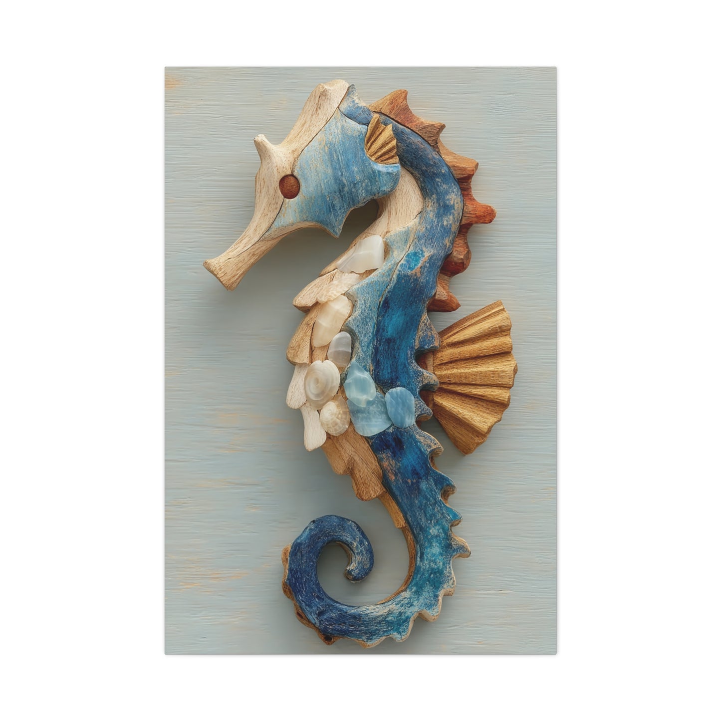 Driftwood Seahorse Coastal Sculpture Wall Art & Canvas Print