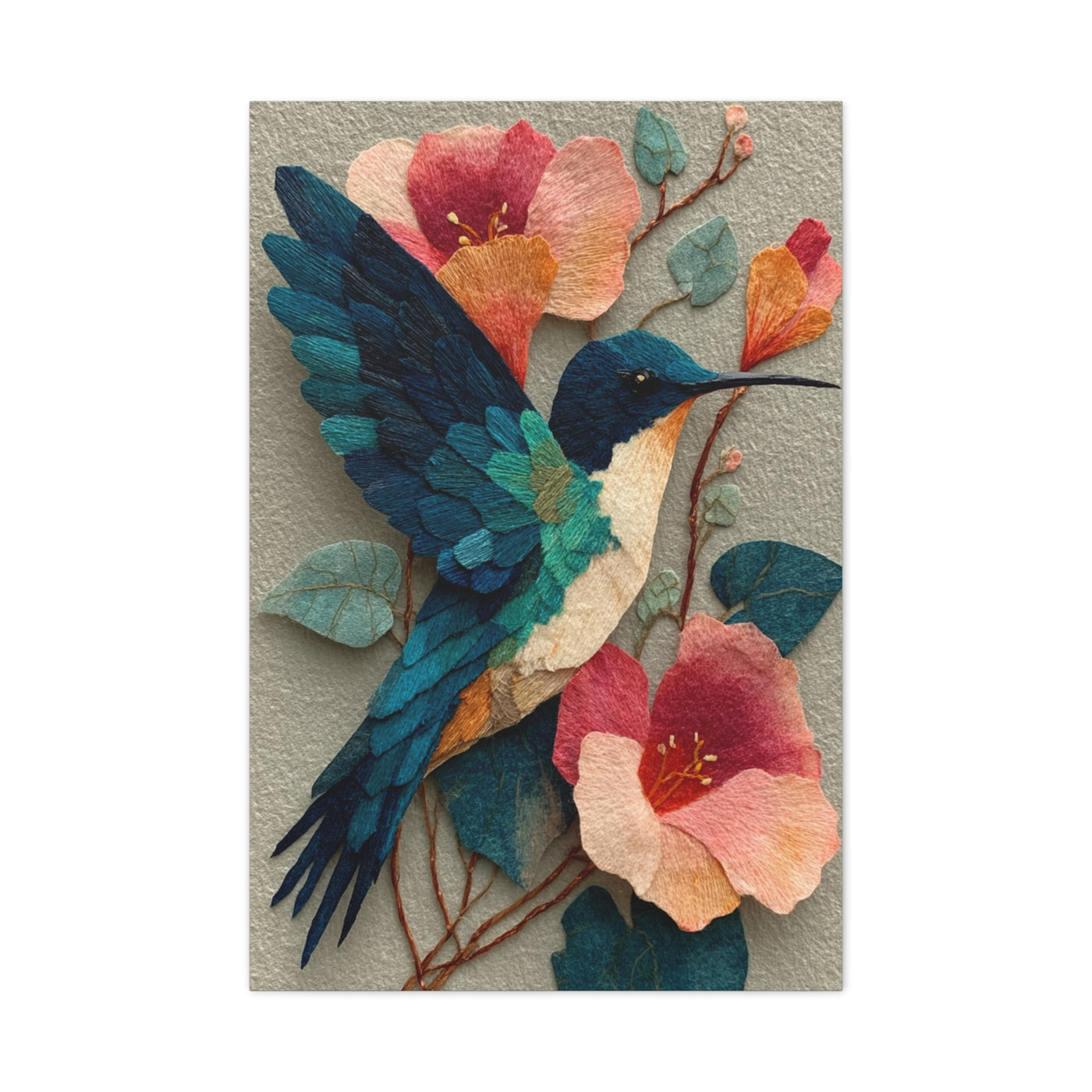 Hummingbird Botanical Collage Wall Art & Canvas Print