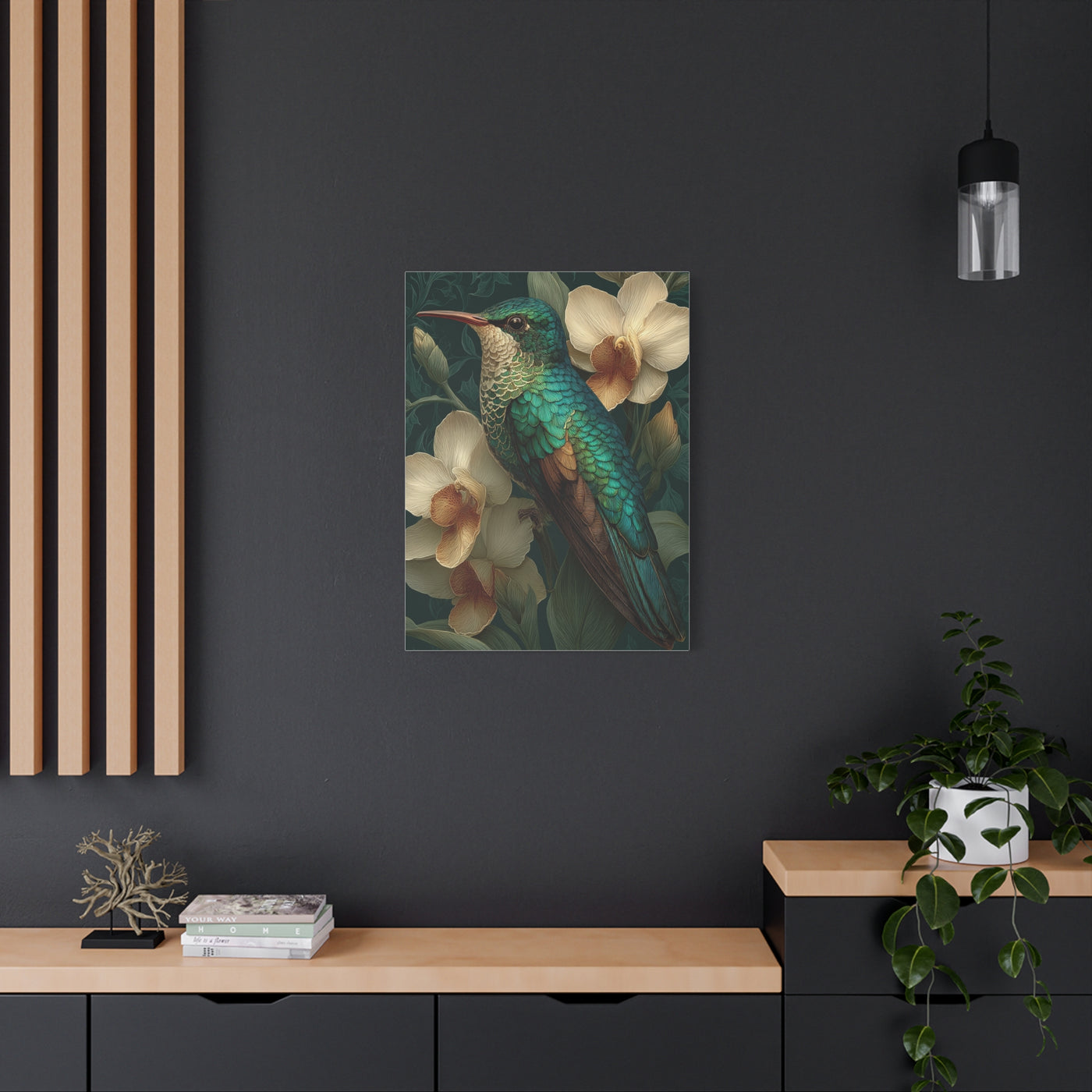 Emerald Hummingbird Botanical Portrait Wall Art & Canvas Print