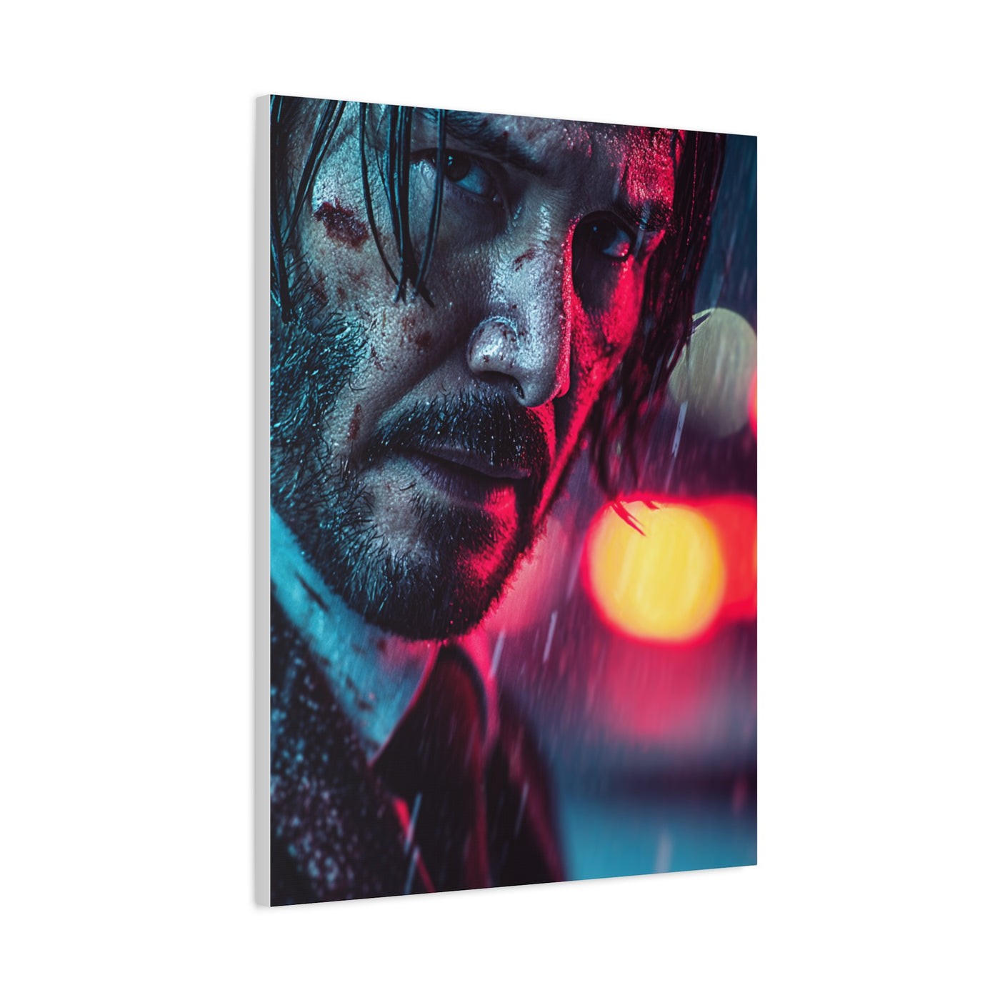 John Wick Neon Rain Close-Up Movie Poster Wall Art & Canvas Print