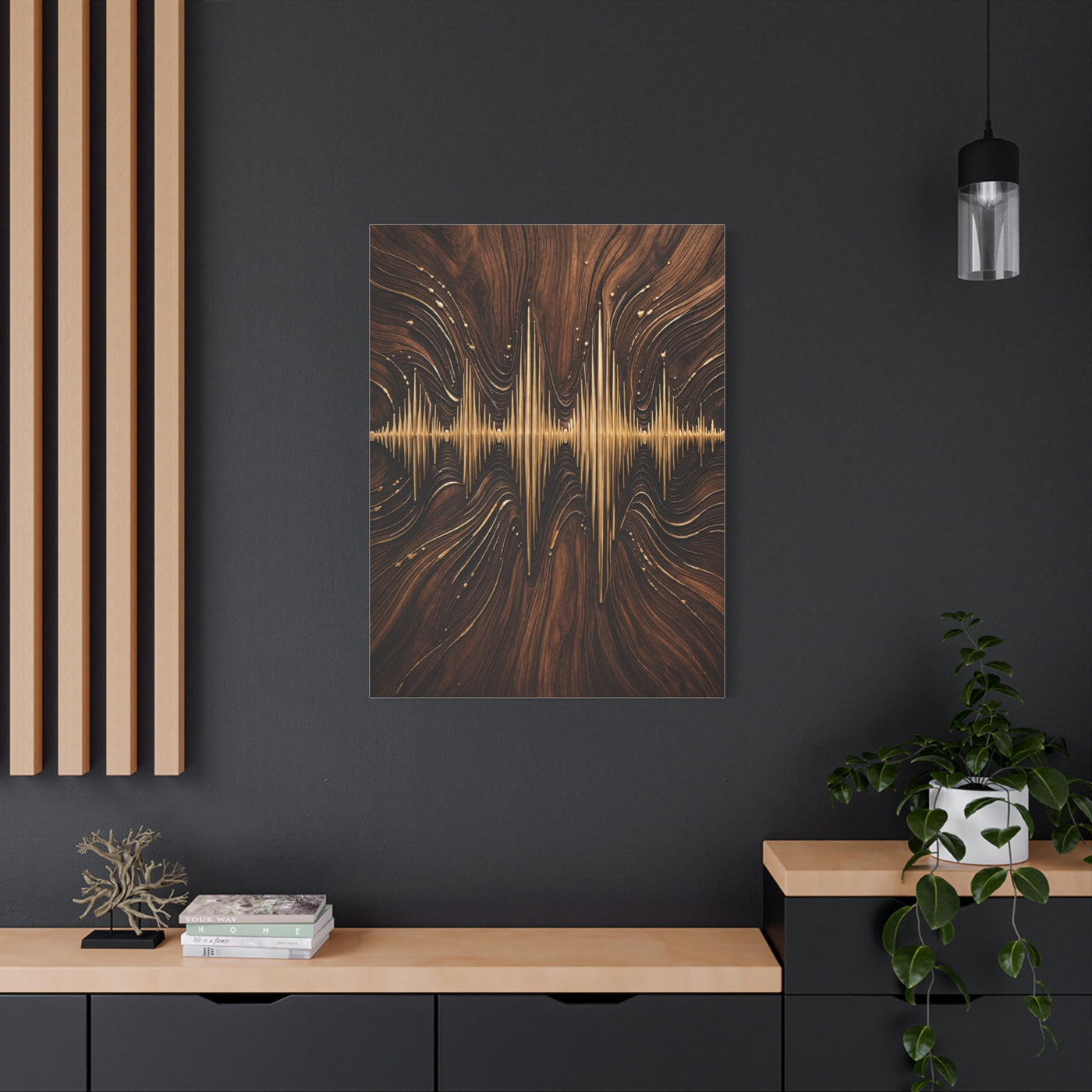 Golden Acoustic Wave Wood Composition Wall Art & Canvas Print
