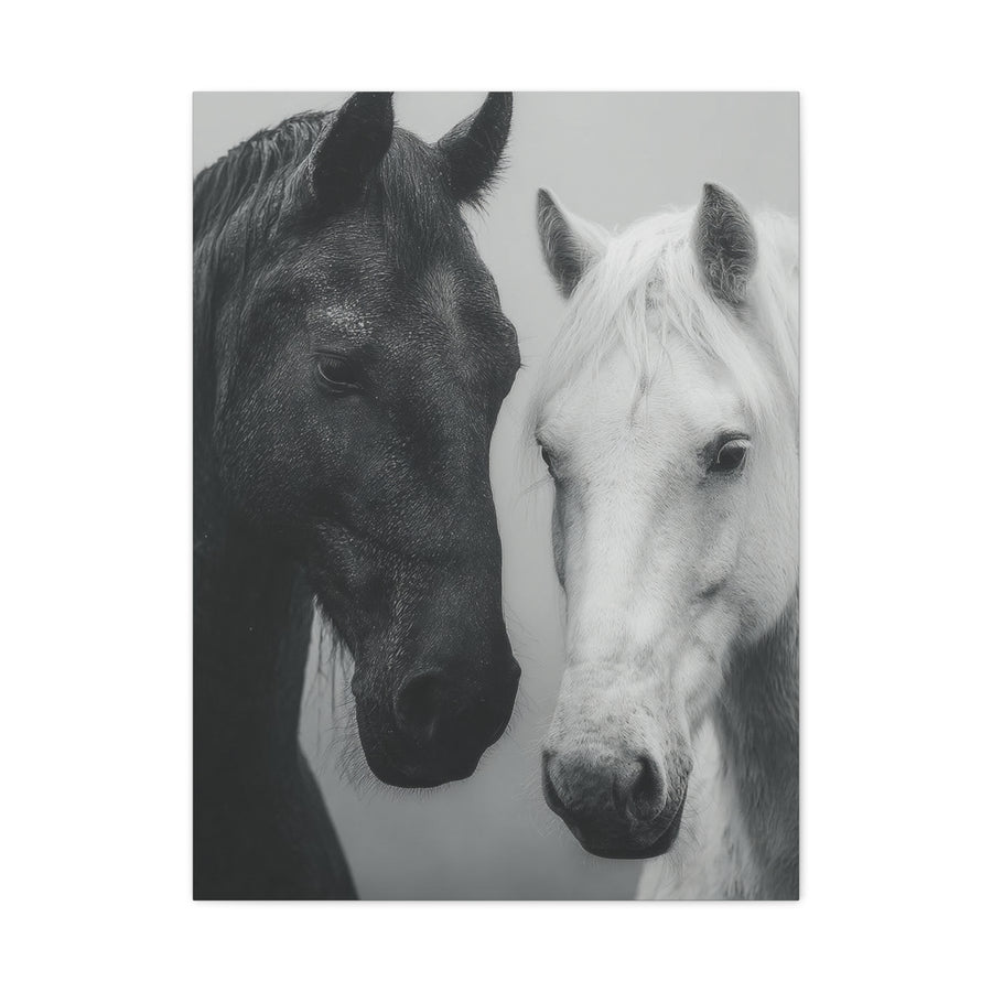 Intimate Dual Horse Monochrome Wall Art & Canvas Print