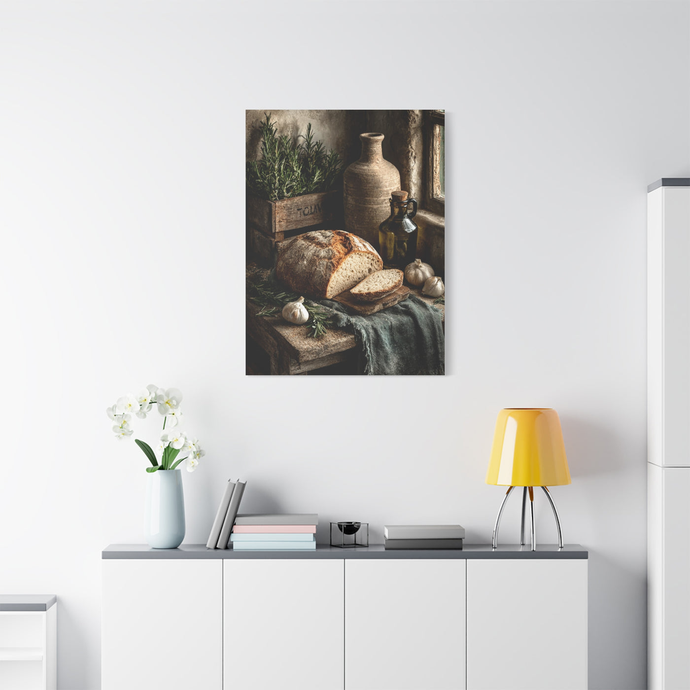 Rustic Bread and Olive Oil Still Life Wall Art & Canvas Print